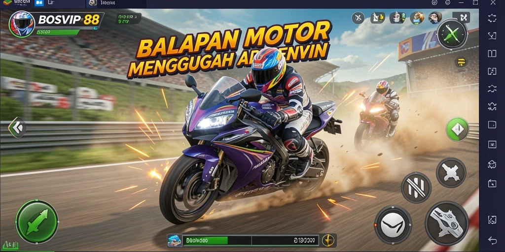 Tangkapan layar utama dari gameplay seru BOSVIP88 saat balapan motor.