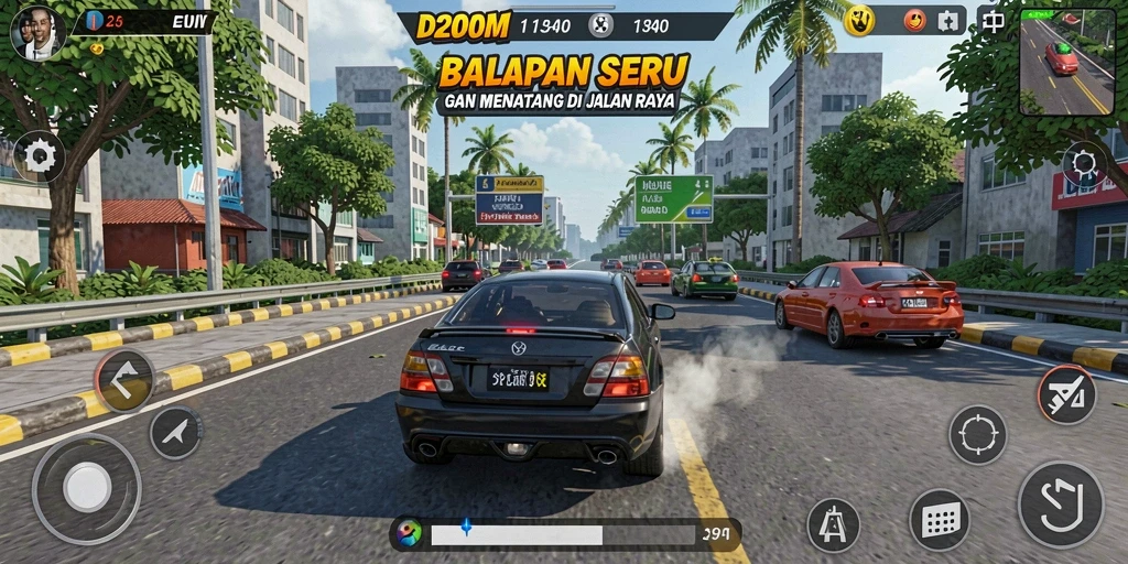 Tampilan gameplay D200M yang menegangkan saat balapan.