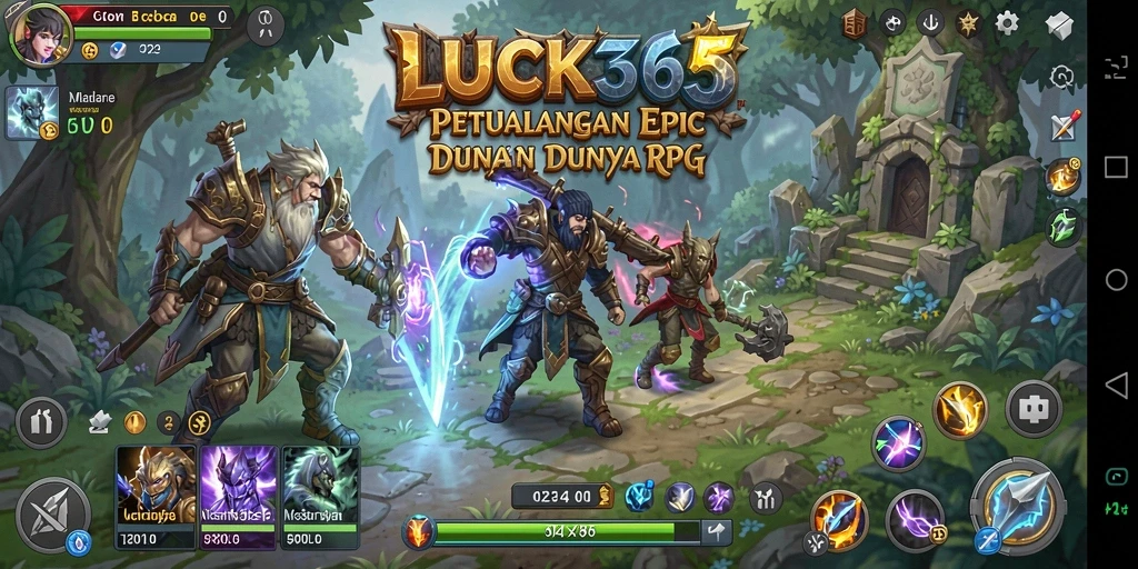 Tangkapan layar gameplay LUCK365 yang menunjukkan pertarungan epik dalam RPG.