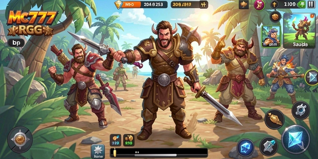 Screenshot gameplay MC777 menunjukkan karakter dalam pertempuran RPG yang spektakuler.