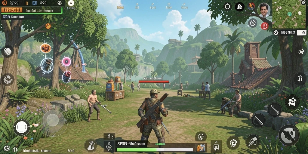 Screenshot utama RP99 menampilkan gameplay penuh warna dan menarik.