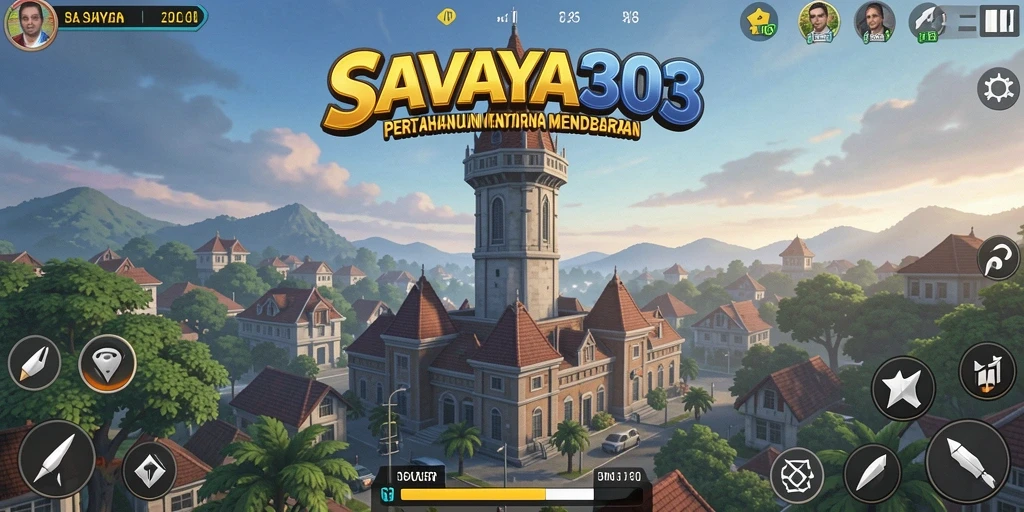 Screenshot gameplay SAVAYA303 dengan aksi menara pertahanan yang intens.