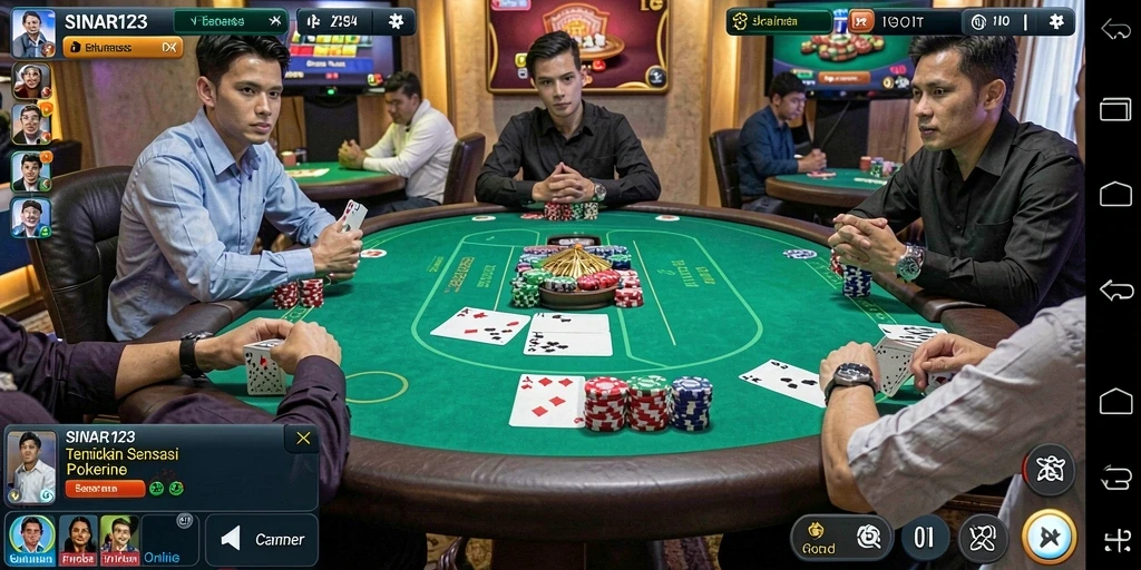 Screenshot gameplay SINAR123 menunjukkan suasana seru bermain poker online.